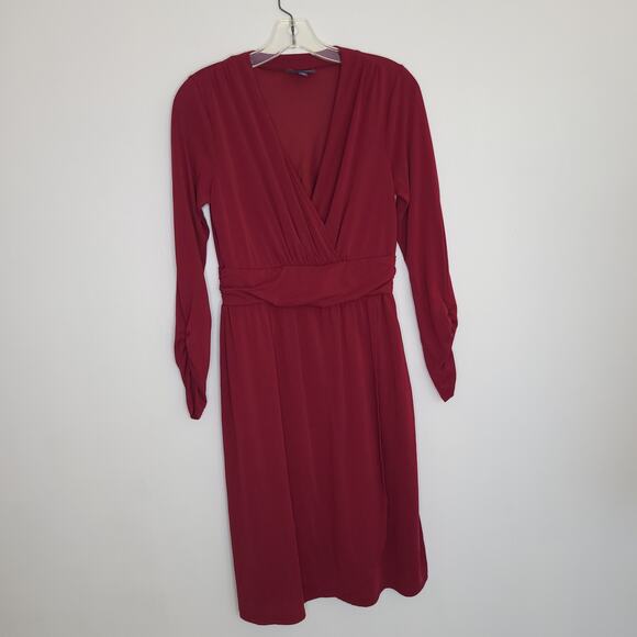 ModCloth Knit On The Town Dress Faux Wrap Midi Jersey Stretch Women Medium - Picture 9 of 14